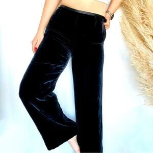 VINTAGE ANN TAYLOR Black Silk Velvet High Rise Waisted Wide Leg Flare Pants 8
